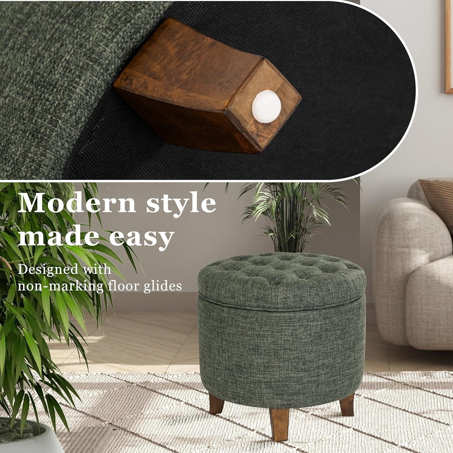 imageHomepop Home Decor Upholstered Round Velvet Tufted Foot Rest Ottoman Ottoman with Storage for Living Room amp Bedroom Decorative Home Furniture Burgundy SmallGreen Clover Fabric