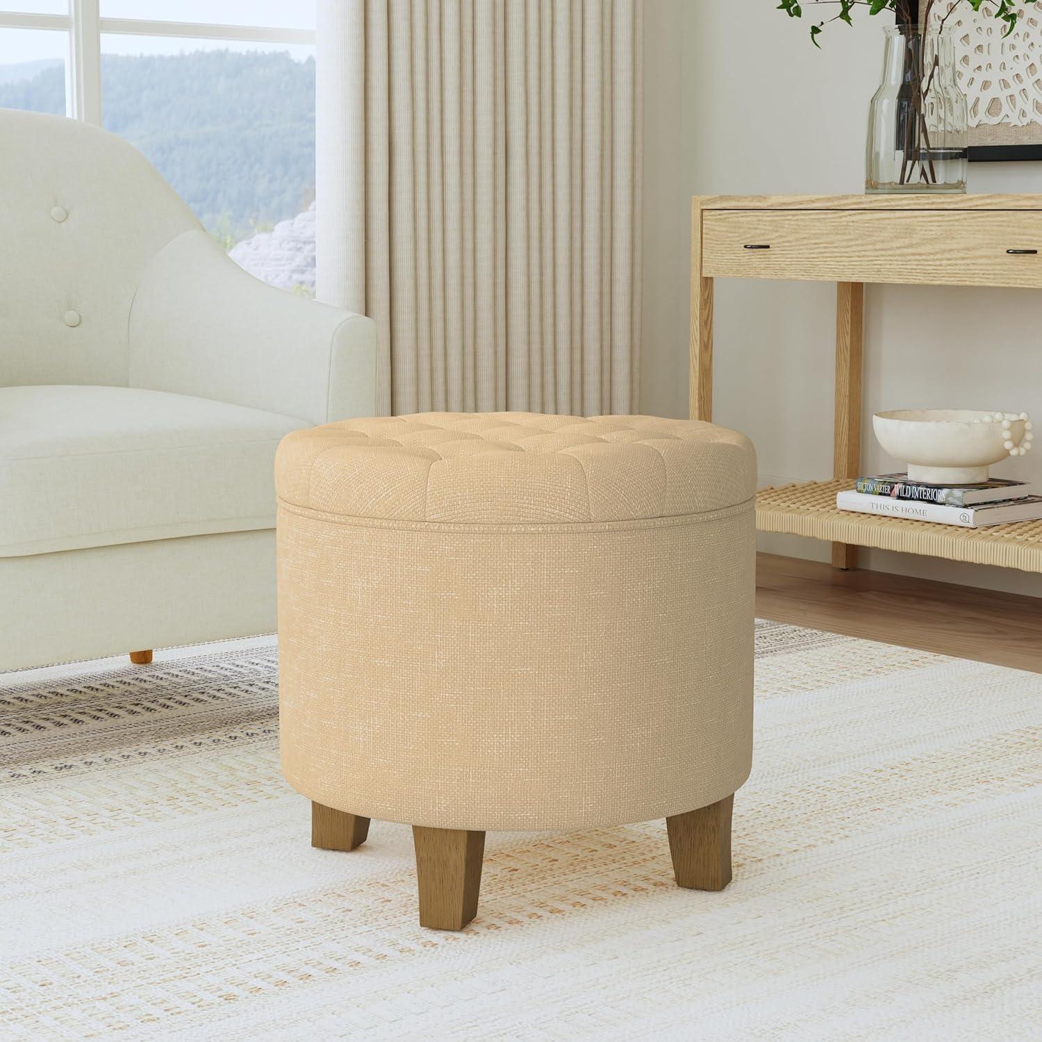 imageHomepop Home Decor Upholstered Round Velvet Tufted Foot Rest Ottoman Ottoman with Storage for Living Room amp Bedroom Decorative Home Furniture Burgundy SmallLight Tan Textured Solid