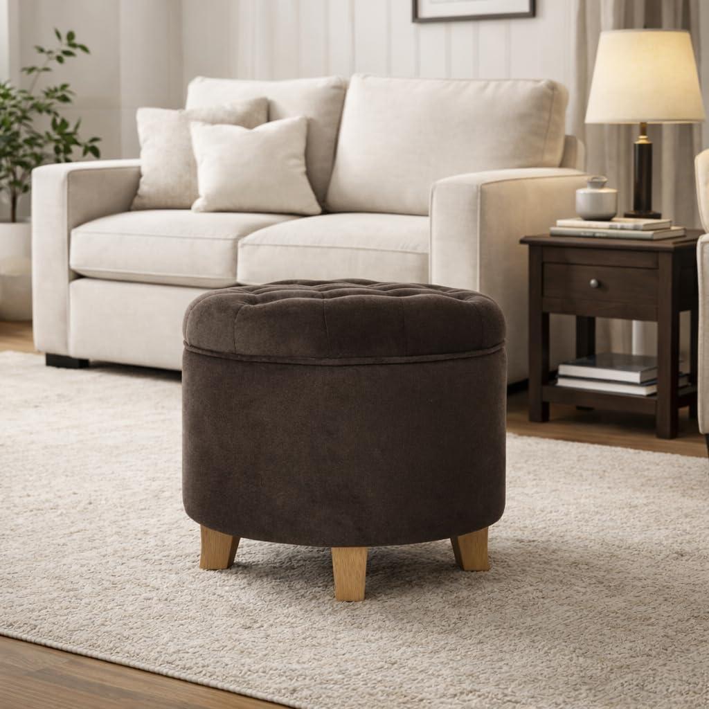imageHomepop Home Decor Upholstered Round Velvet Tufted Foot Rest Ottoman Ottoman with Storage for Living Room amp Bedroom Decorative Home Furniture Burgundy SmallBrown Velvet