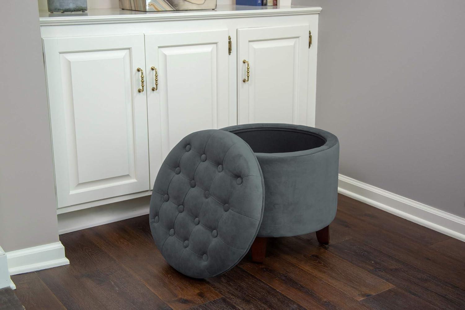imageHomepop Home Decor Upholstered Round Velvet Tufted Foot Rest Ottoman Ottoman with Storage for Living Room amp Bedroom Decorative Home Furniture Burgundy SmallDark Gray