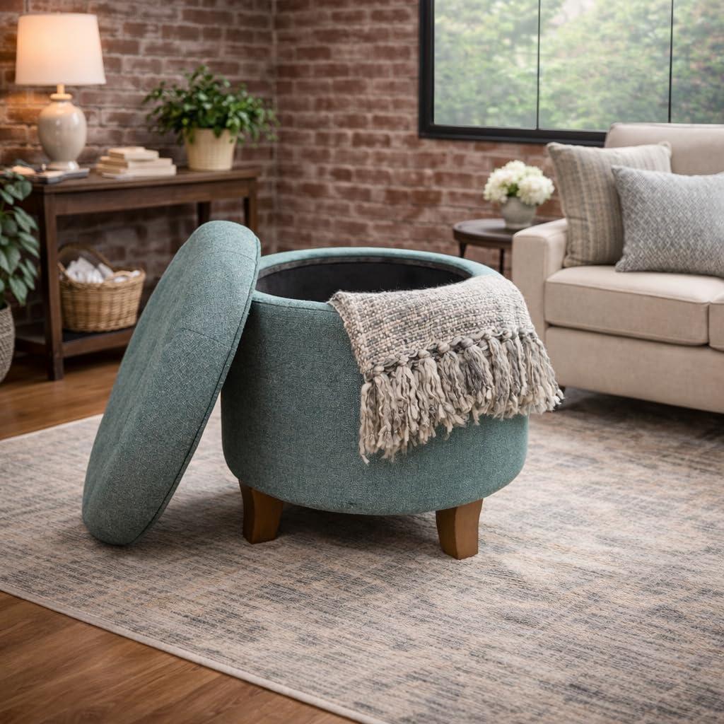 imageHomepop Home Decor Upholstered Round Velvet Tufted Foot Rest Ottoman Ottoman with Storage for Living Room amp Bedroom Decorative Home Furniture Burgundy SmallTeal Woven