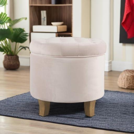 imageHomepop Home Decor Upholstered Round Velvet Tufted Foot Rest Ottoman Ottoman with Storage for Living Room amp Bedroom Decorative Home Furniture Burgundy SmallPink Blush