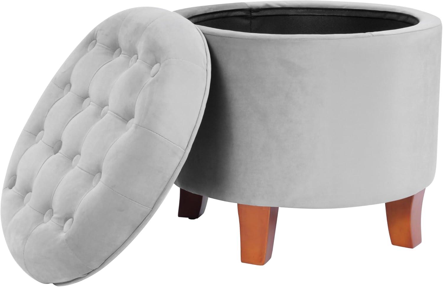 imageHomepop Home Decor Upholstered Round Velvet Tufted Foot Rest Ottoman Ottoman with Storage for Living Room amp Bedroom Decorative Home Furniture Burgundy SmallGrey