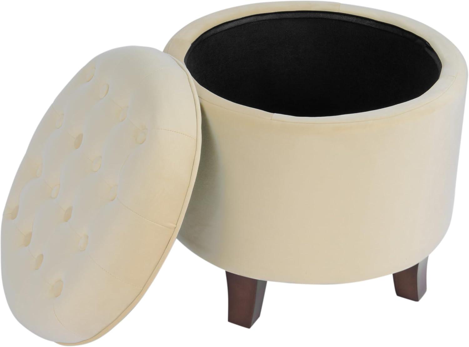 imageHomepop Home Decor Upholstered Round Velvet Tufted Foot Rest Ottoman Ottoman with Storage for Living Room amp Bedroom Decorative Home Furniture Burgundy SmallCream