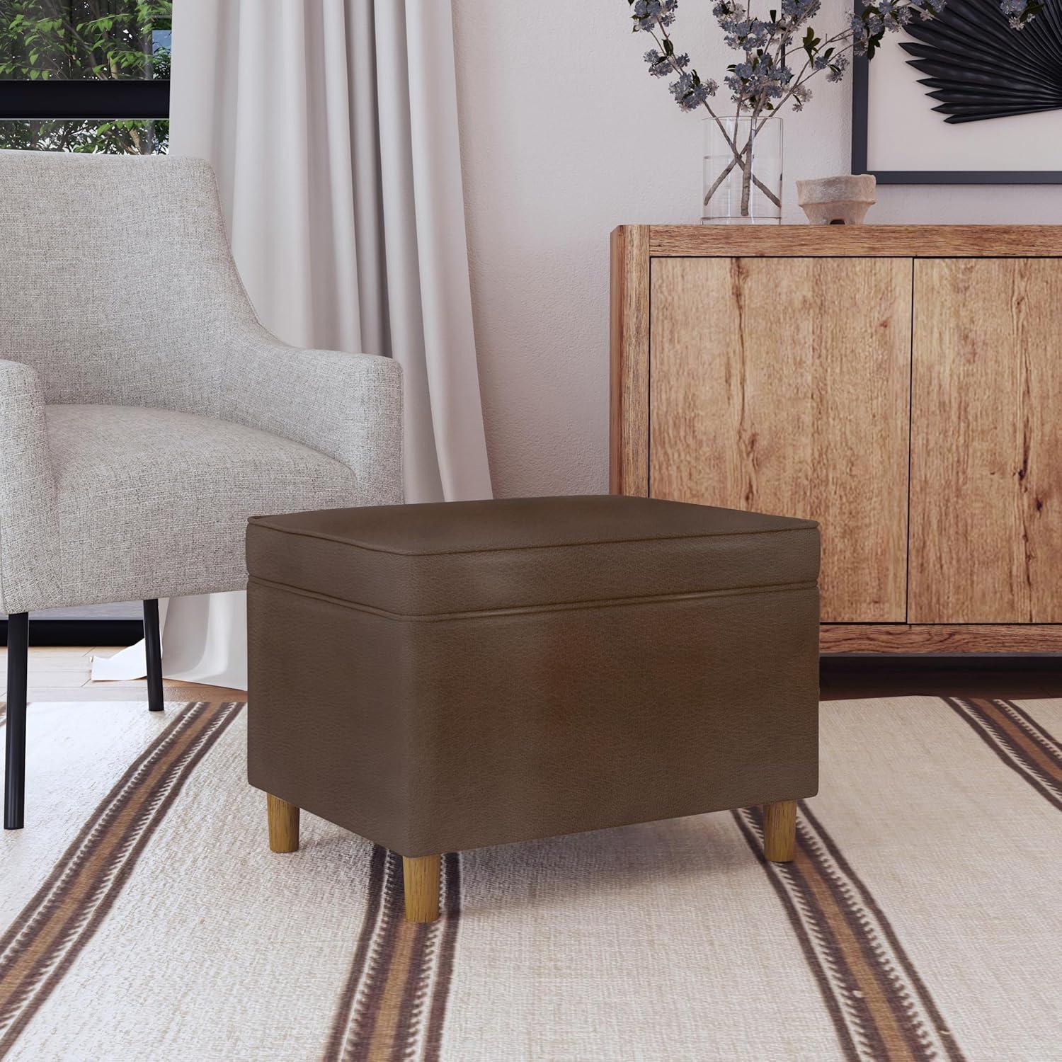 imageHomepop Home Decor K7646A862 Upholstered Modern Rectangular Storage Ottoman Hinged Lid Ottoman with Storage for Living Room amp Bedroom Antiqued Ebony CreamBrown Faux Leather
