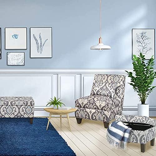 imageHomepop Home Decor K7646A862 Upholstered Modern Rectangular Storage Ottoman Hinged Lid Ottoman with Storage for Living Room amp Bedroom Antiqued Ebony CreamBlue Slate