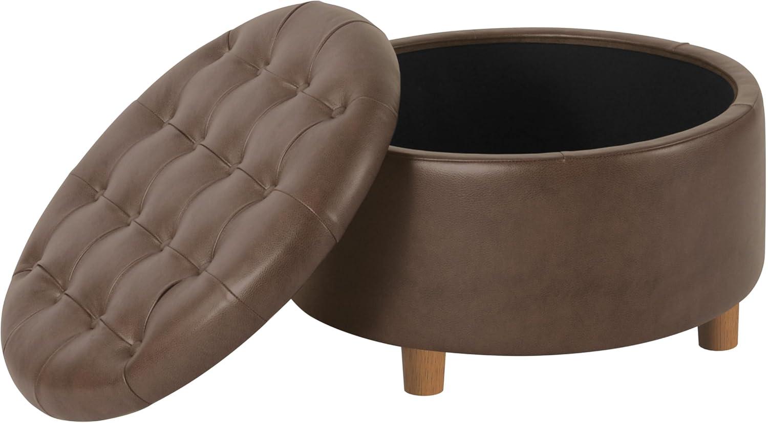 imageHomepop Home Decor N8264F1044 Large Button Tufted Woven Round Storage Ottoman Ottoman with Storage for Living Room amp Bedroom Traditional PaisleyBrown Faux Leather