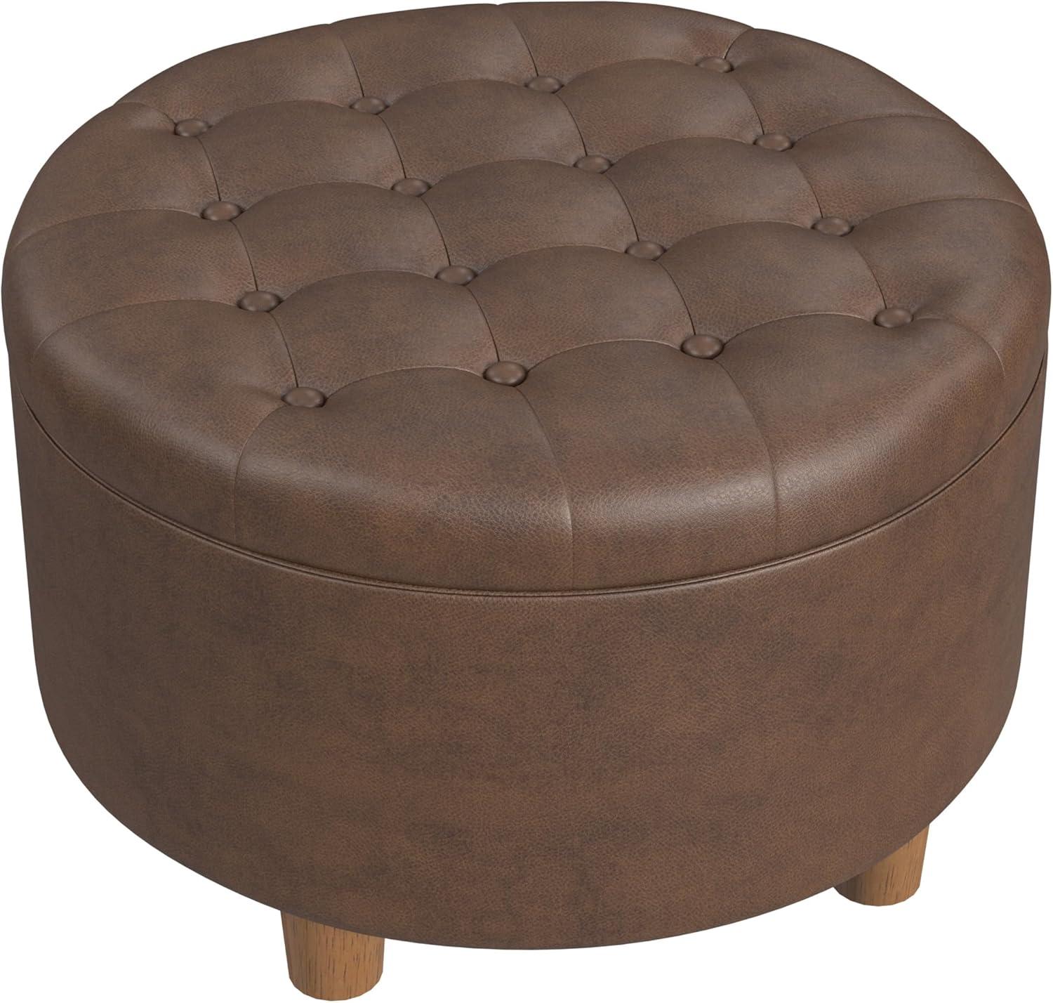 imageHomepop Home Decor N8264F1044 Large Button Tufted Woven Round Storage Ottoman Ottoman with Storage for Living Room amp Bedroom Traditional PaisleyBrown Faux Leather