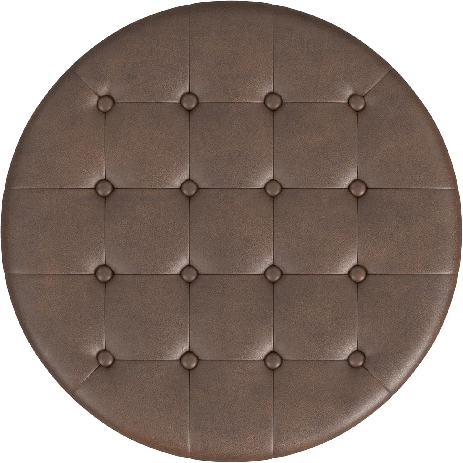 imageHomepop Home Decor N8264F1044 Large Button Tufted Woven Round Storage Ottoman Ottoman with Storage for Living Room amp Bedroom Traditional PaisleyBrown Faux Leather