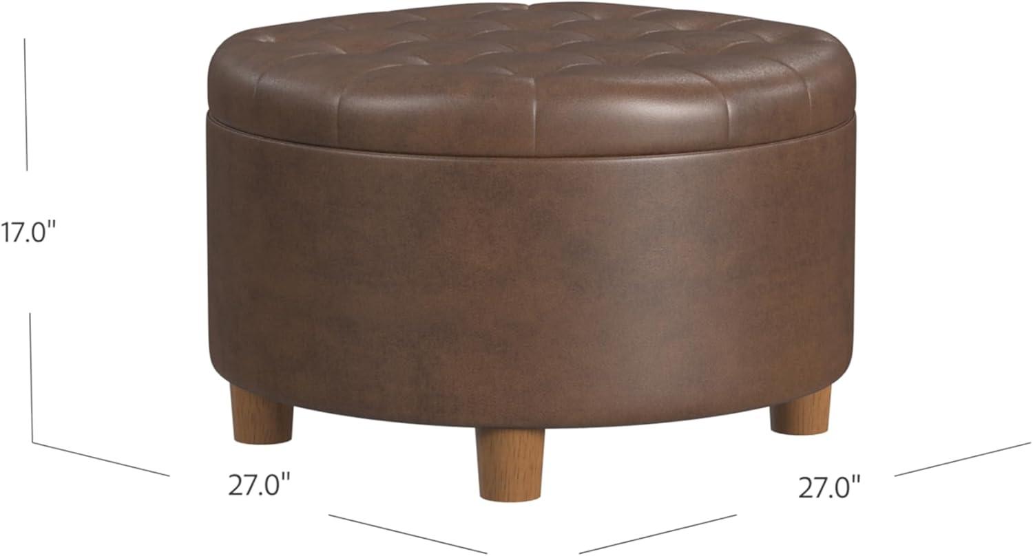imageHomepop Home Decor N8264F1044 Large Button Tufted Woven Round Storage Ottoman Ottoman with Storage for Living Room amp Bedroom Traditional PaisleyBrown Faux Leather