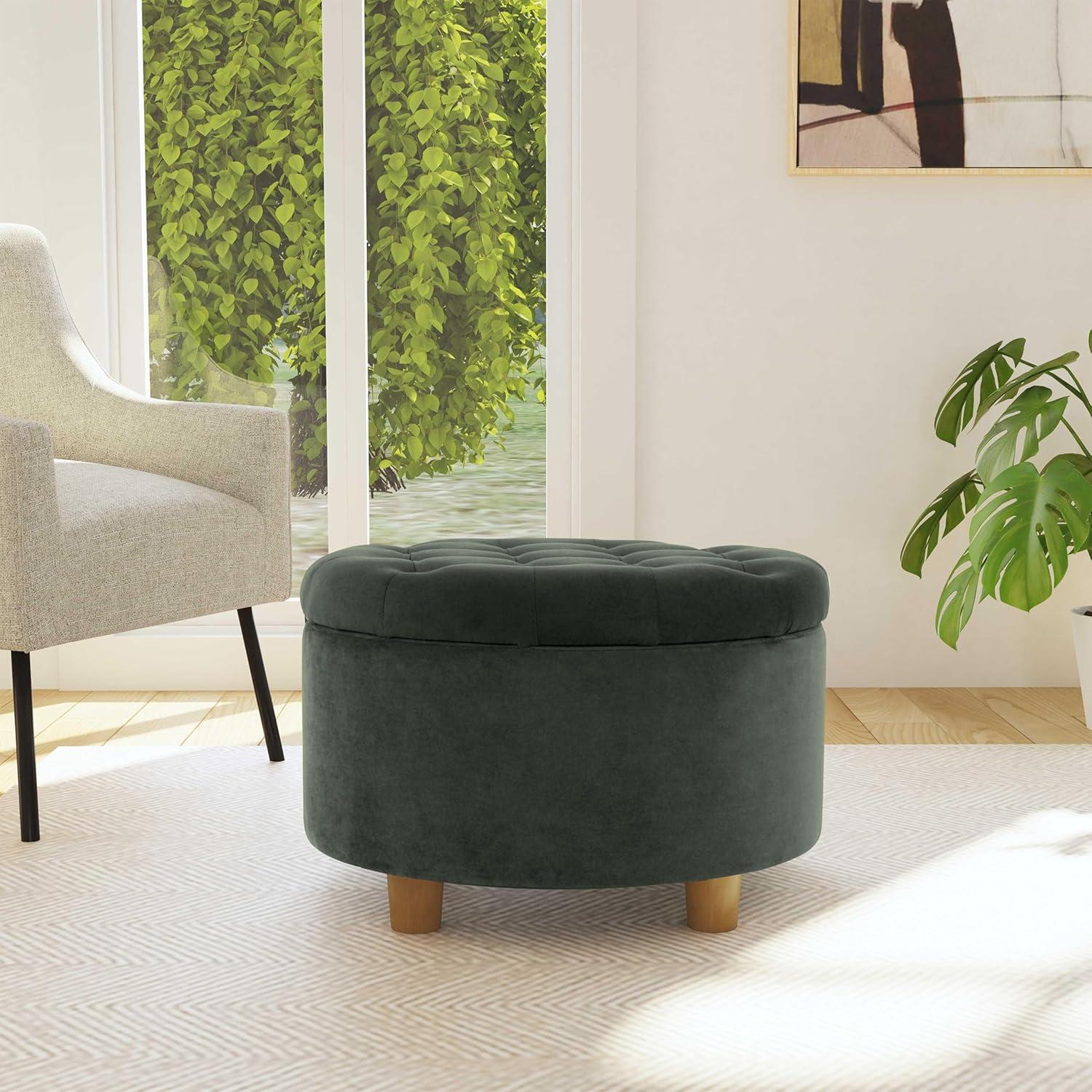 imageHomepop Home Decor N8264F1044 Large Button Tufted Woven Round Storage Ottoman Ottoman with Storage for Living Room amp Bedroom Traditional PaisleyLoden Green Velvet