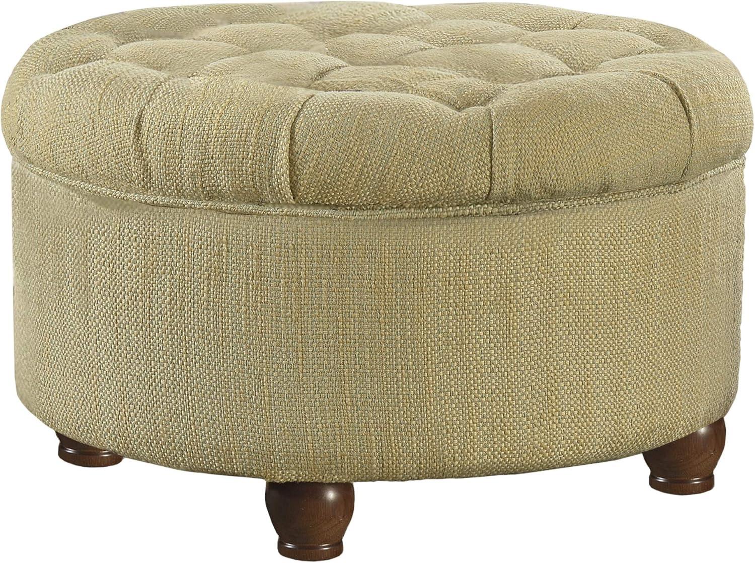 imageHomepop Home Decor N8264F1044 Large Button Tufted Woven Round Storage Ottoman Ottoman with Storage for Living Room amp Bedroom Traditional PaisleyTan and Cream Tweed