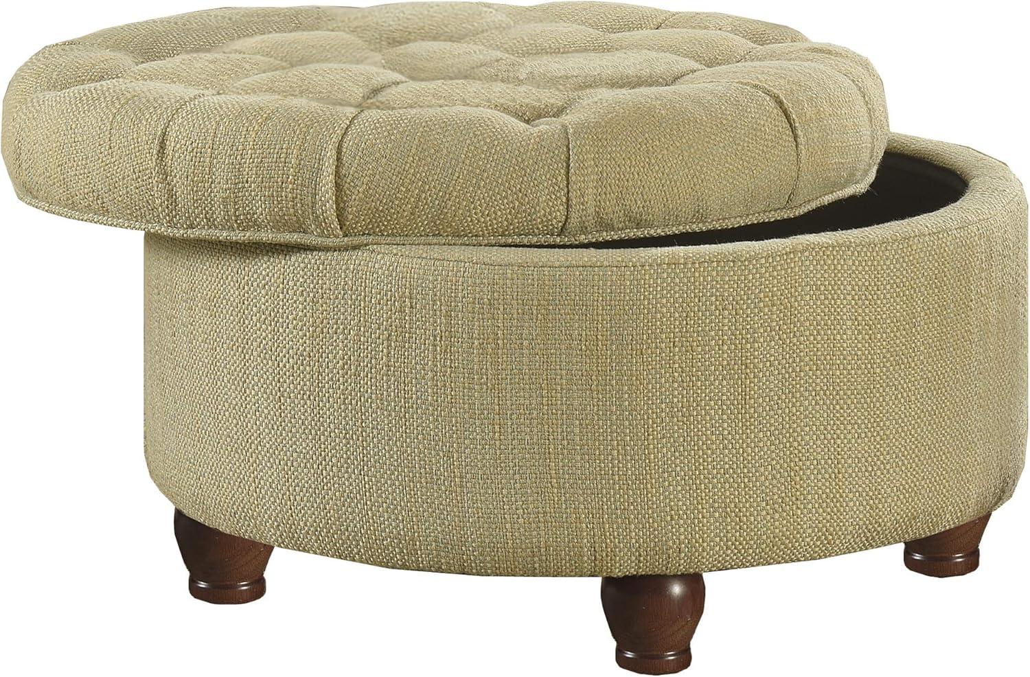 imageHomepop Home Decor N8264F1044 Large Button Tufted Woven Round Storage Ottoman Ottoman with Storage for Living Room amp Bedroom Traditional PaisleyTan and Cream Tweed