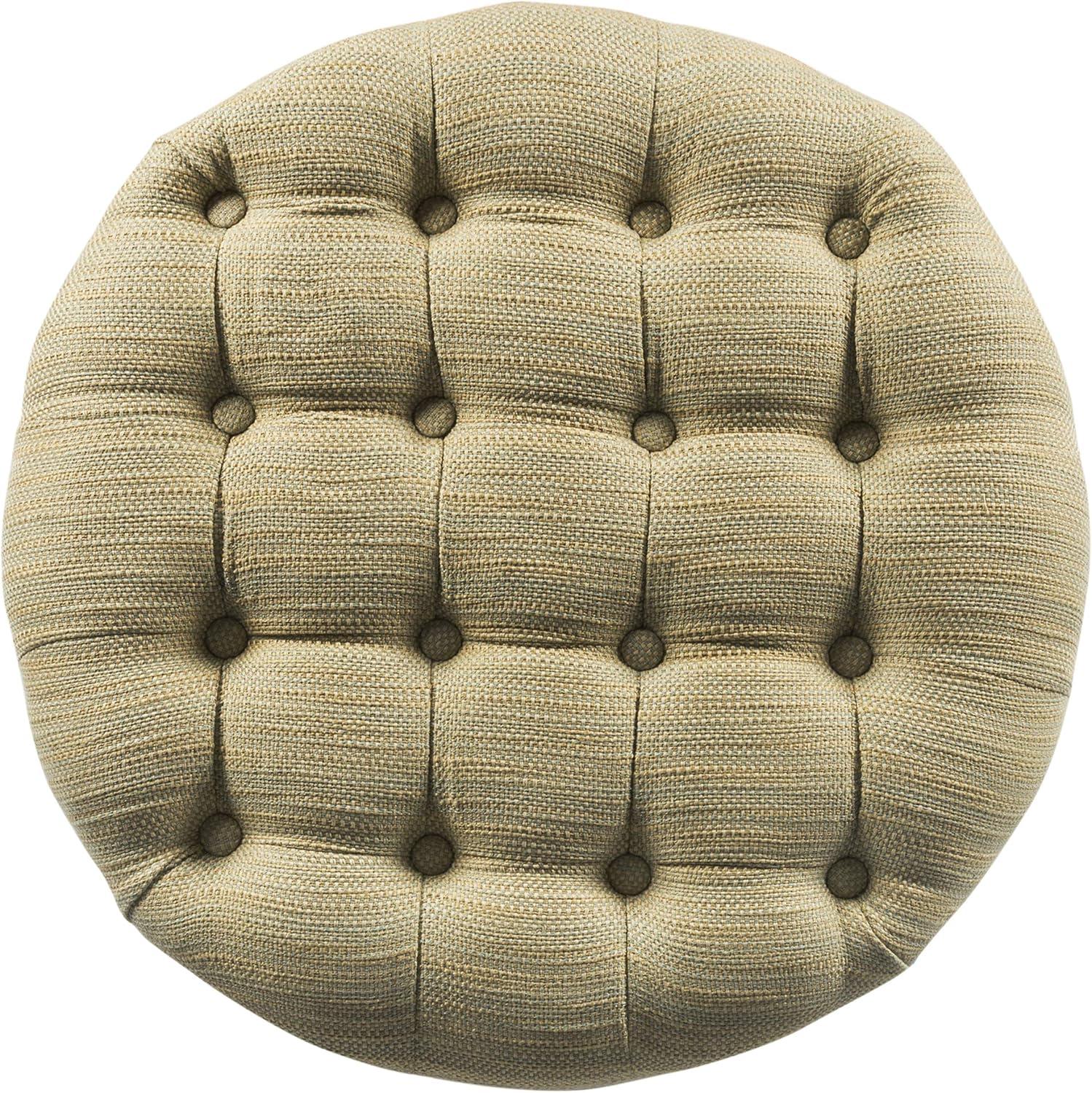imageHomepop Home Decor N8264F1044 Large Button Tufted Woven Round Storage Ottoman Ottoman with Storage for Living Room amp Bedroom Traditional PaisleyTan and Cream Tweed