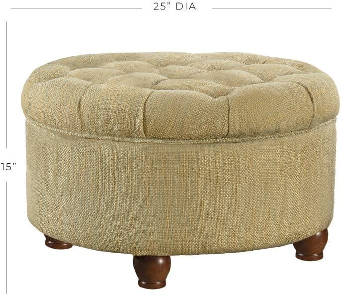 imageHomepop Home Decor N8264F1044 Large Button Tufted Woven Round Storage Ottoman Ottoman with Storage for Living Room amp Bedroom Traditional PaisleyTan and Cream Tweed