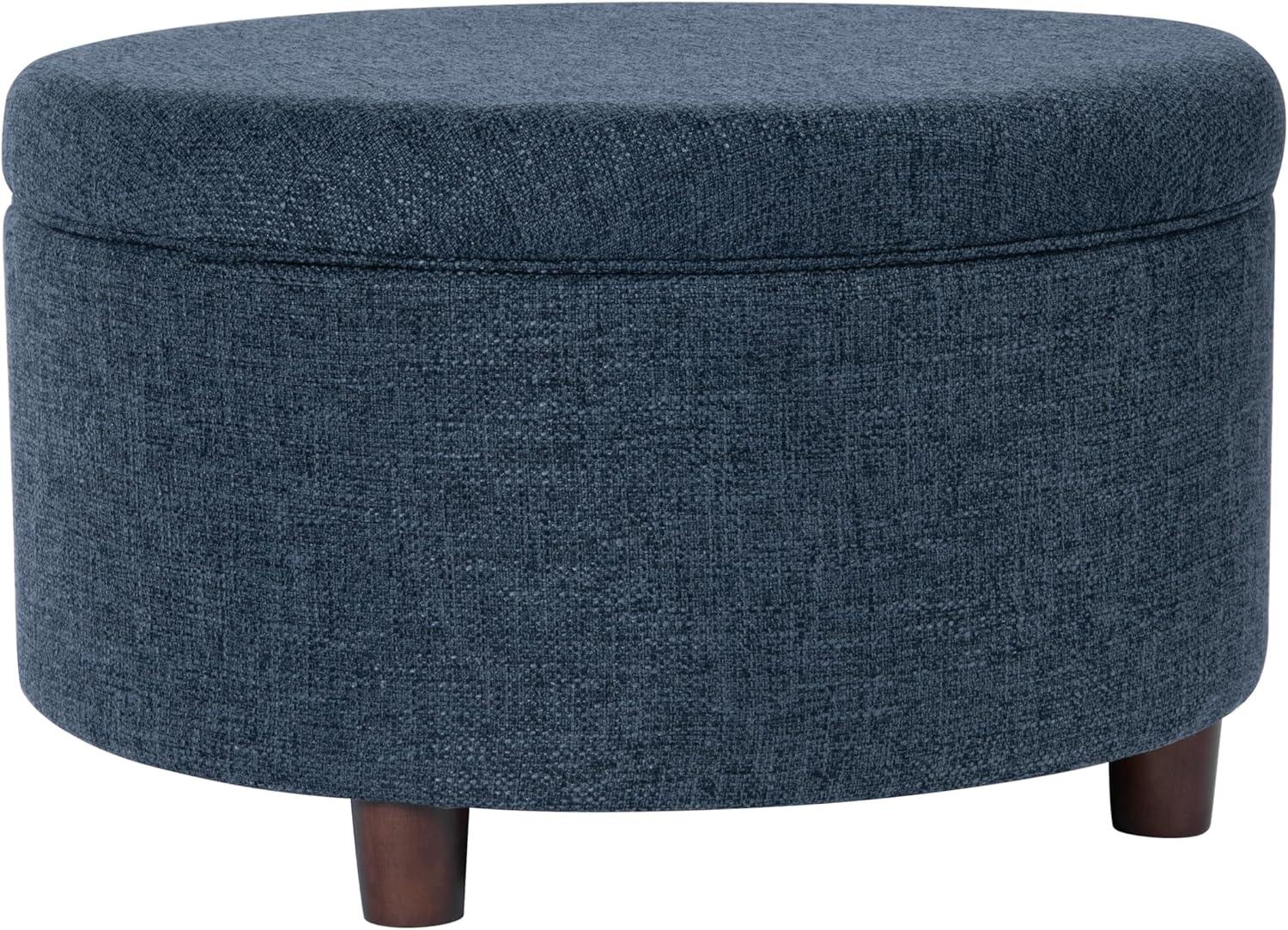imageHomepop Home Decor N8264F1044 Large Button Tufted Woven Round Storage Ottoman Ottoman with Storage for Living Room amp Bedroom Traditional PaisleyTextured Navy