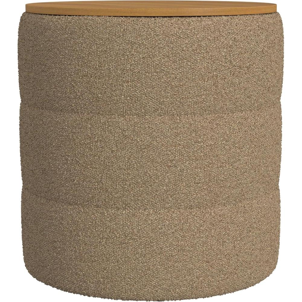 imageHomePop Channel Storage Ottoman with Wood Top Brown BoucleBrown Boucle