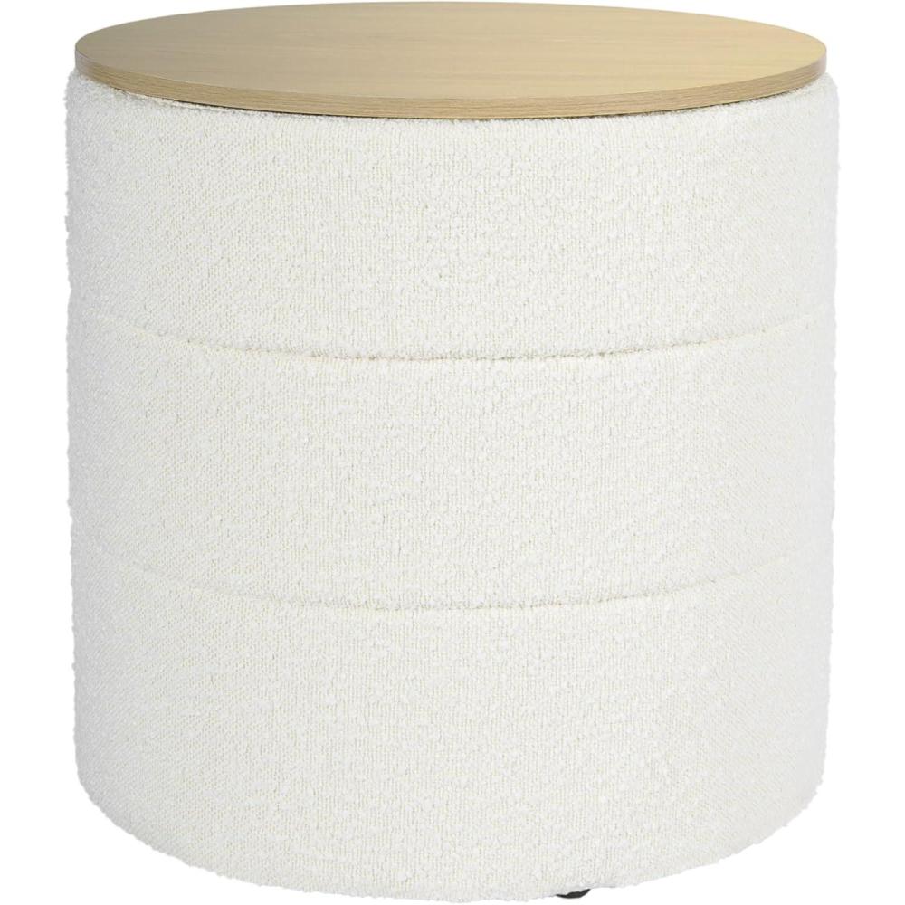 imageHomePop Channel Storage Ottoman with Wood Top Brown BoucleCream Boucle