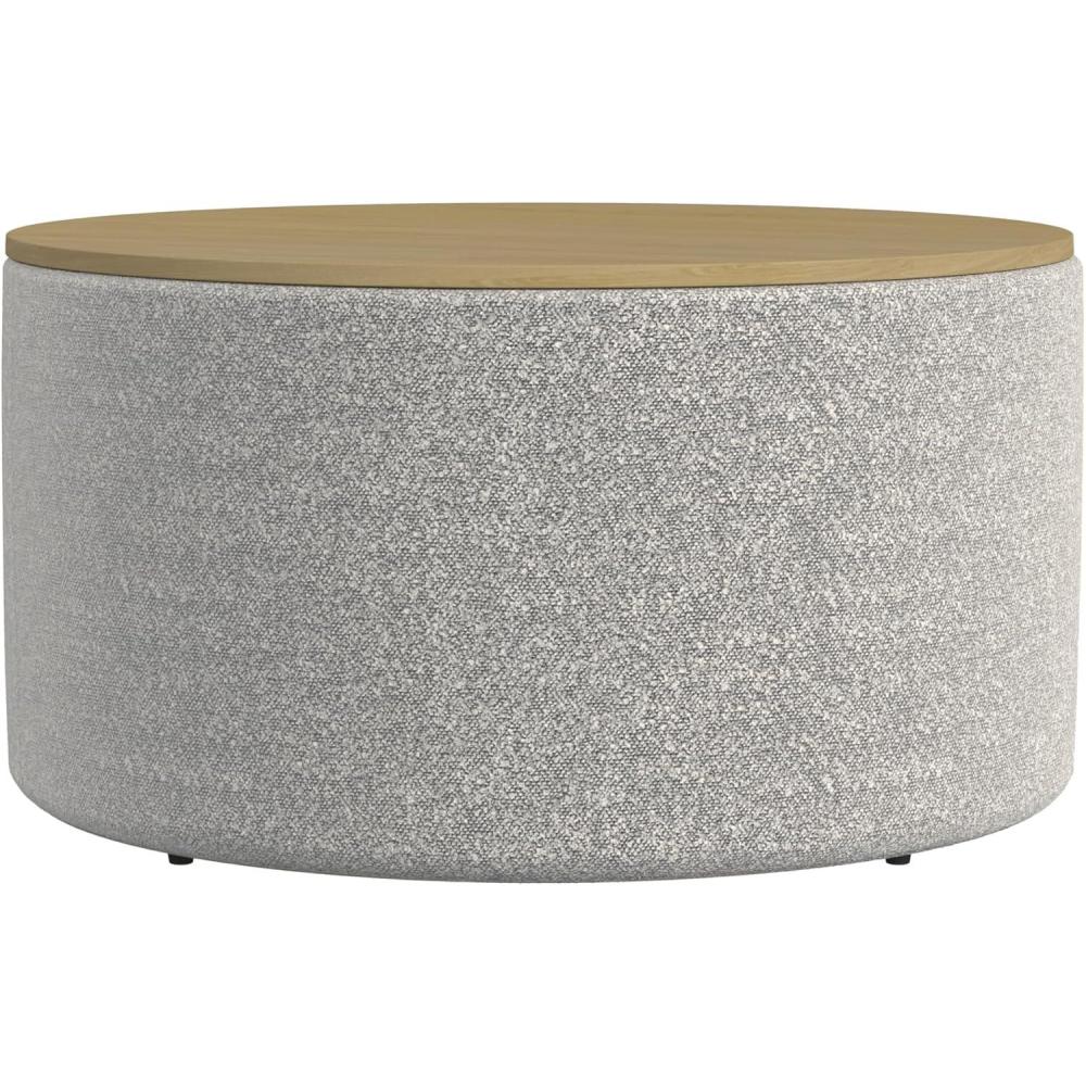 imageHomePop Channel Storage Ottoman with Wood Top Brown BoucleGray Yarn