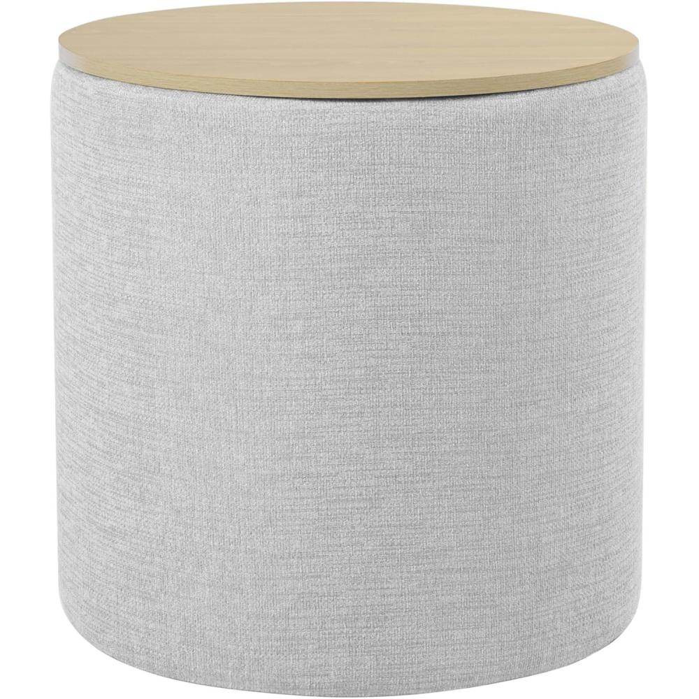 imageHomePop Channel Storage Ottoman with Wood Top Brown BoucleLight Gray Textured Woven