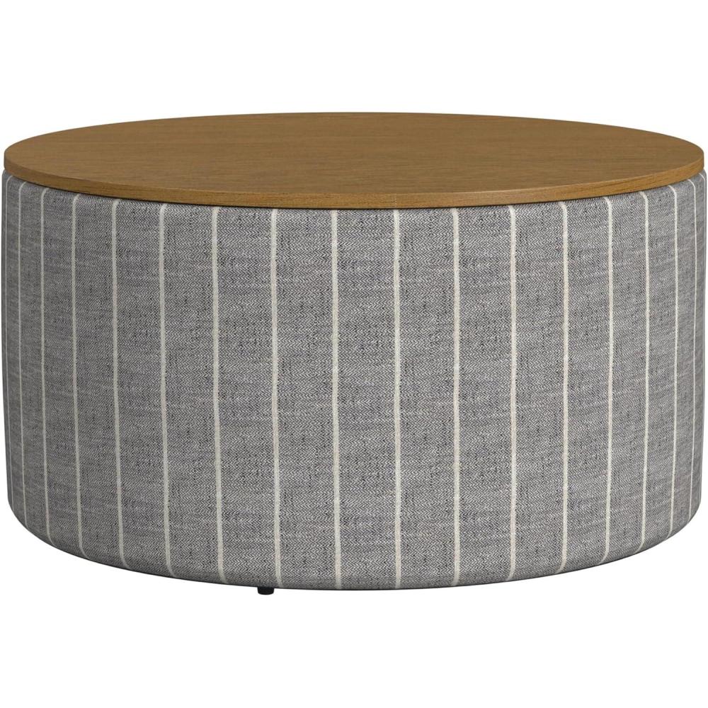 imageHomePop Channel Storage Ottoman with Wood Top Brown BoucleMidnight Gary Woven Stripe