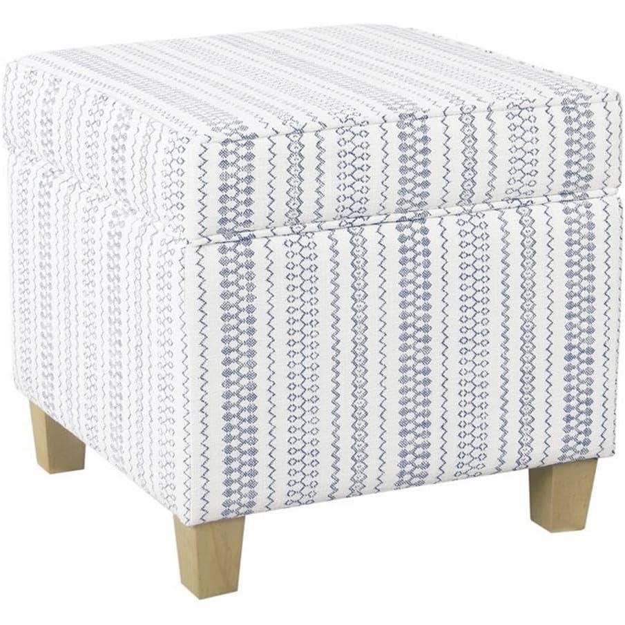 imageHomePop Home Decor K7342A873 Classic Square Storage Ottoman with Lift Off Lid Ottoman with Storage for Living Room amp Bedroom Light Grey Print LargeBlue
