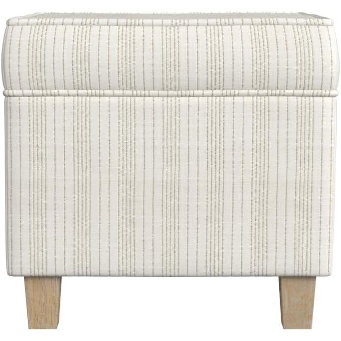 imageHomePop Home Decor K7342A873 Classic Square Storage Ottoman with Lift Off Lid Ottoman with Storage for Living Room amp Bedroom Light Grey Print LargeMarigold Pinstripe Cream Fabric