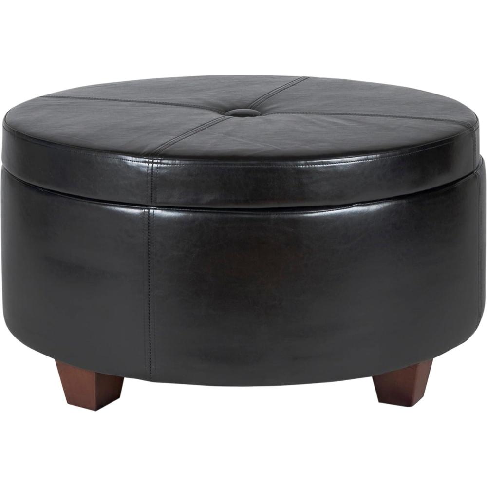 imageHomePop Large Velvet Storage Ottoman NavyBlack Faux Leather