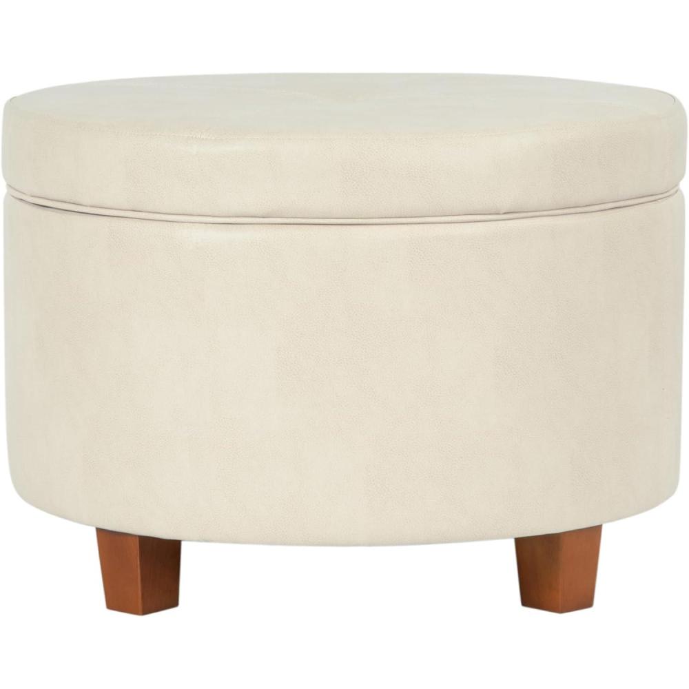 imageHomePop Large Velvet Storage Ottoman NavyCream Faux Leather