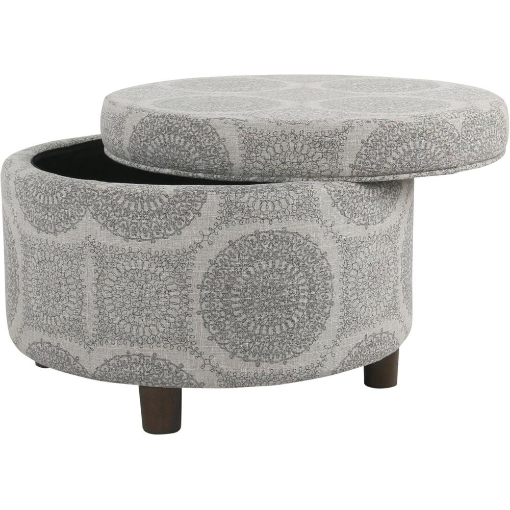 imageHomePop Large Velvet Storage Ottoman  NavyGrey Medallion