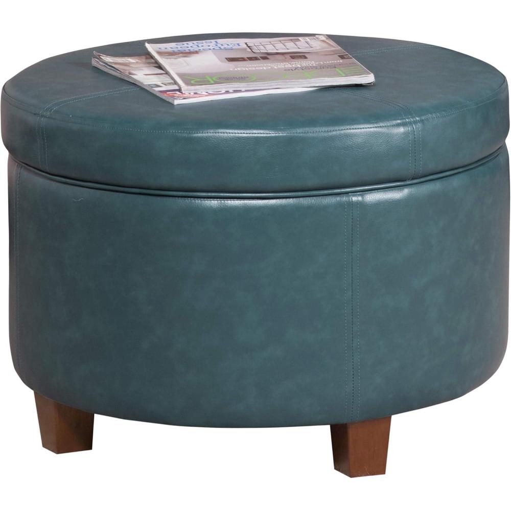 imageHomePop Large Velvet Storage Ottoman  NavyTeal Faux Leather