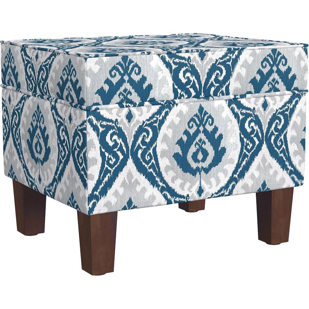 imageHomepop Home Decor  Medium Square Storage Ottoman with Hinged Lid  Ottoman with Storage for Living Room amp Bedroom TealBlue Ikat Medallion Print