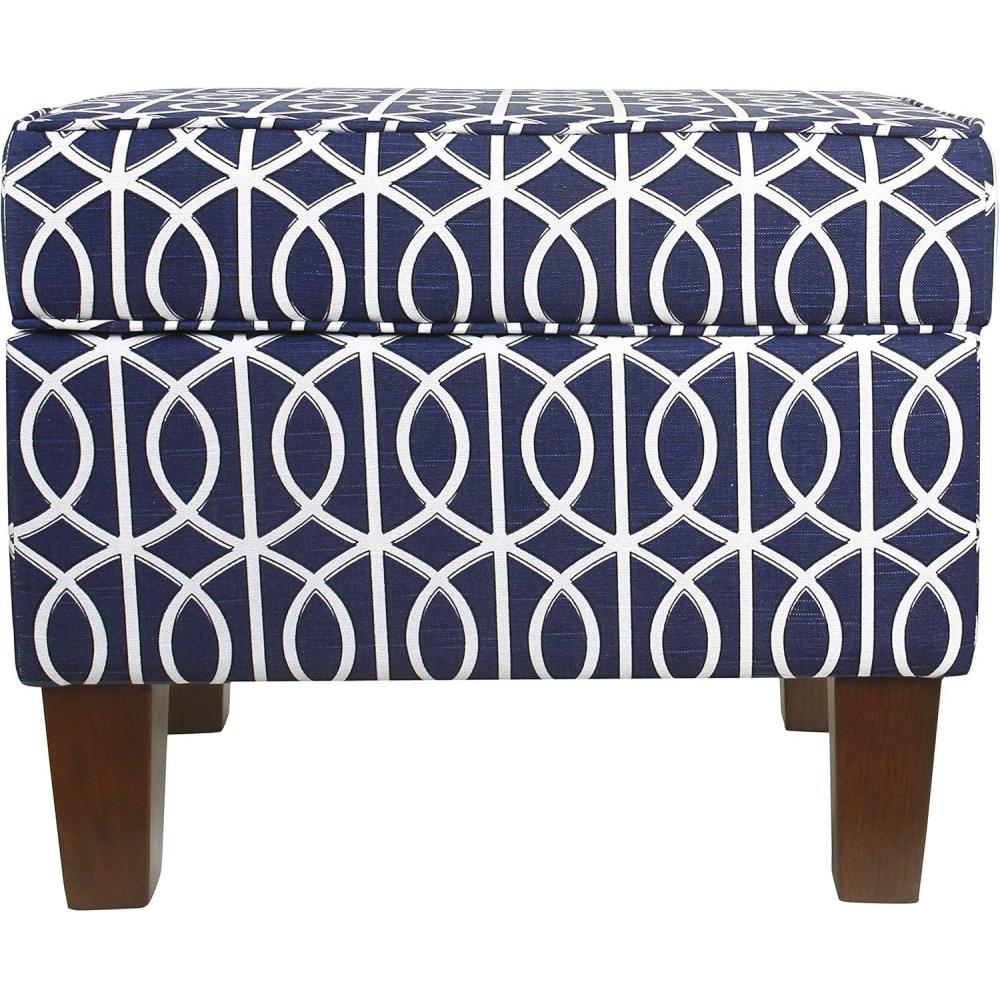 imageHomepop Home Decor Medium Square Storage Ottoman with Hinged Lid Ottoman with Storage for Living Room amp Bedroom TealBlue Trellis