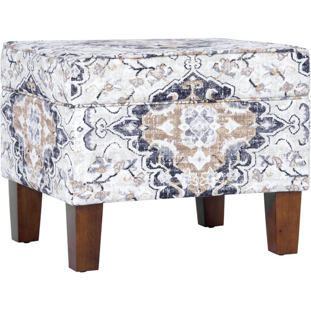 imageHomepop Home Decor  Upholstered MediumRectangular Storage Ottoman  Hinged Lid Ottoman with Storage for Living Room amp Bedroom Tan LinenAntiqued Ebony Cream