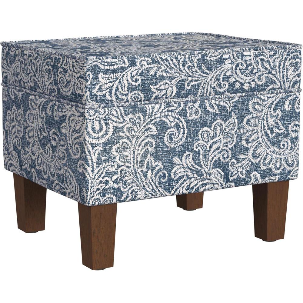imageHomepop Home Decor  Upholstered MediumRectangular Storage Ottoman  Hinged Lid Ottoman with Storage for Living Room amp Bedroom Tan LinenBlue Denim Jacobean Print