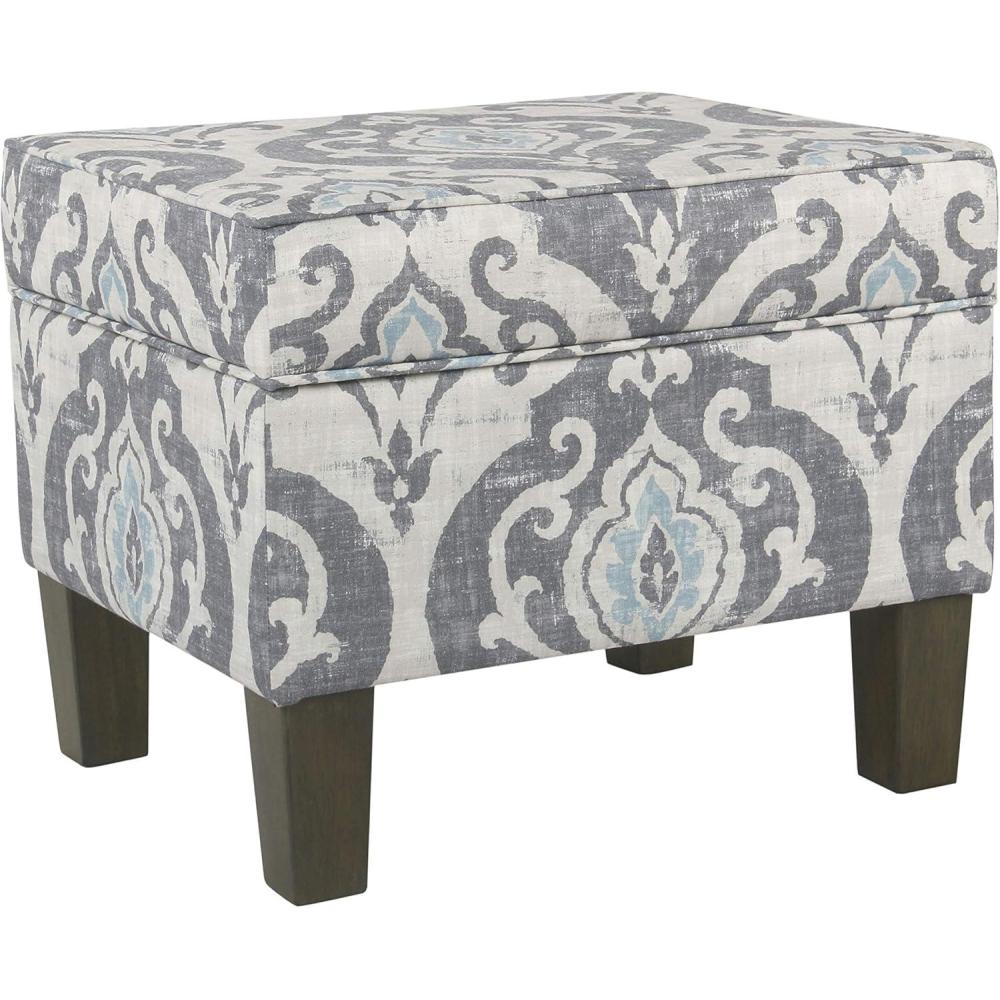 imageHomepop Home Decor  Upholstered MediumRectangular Storage Ottoman  Hinged Lid Ottoman with Storage for Living Room amp Bedroom Tan LinenBlue Slate
