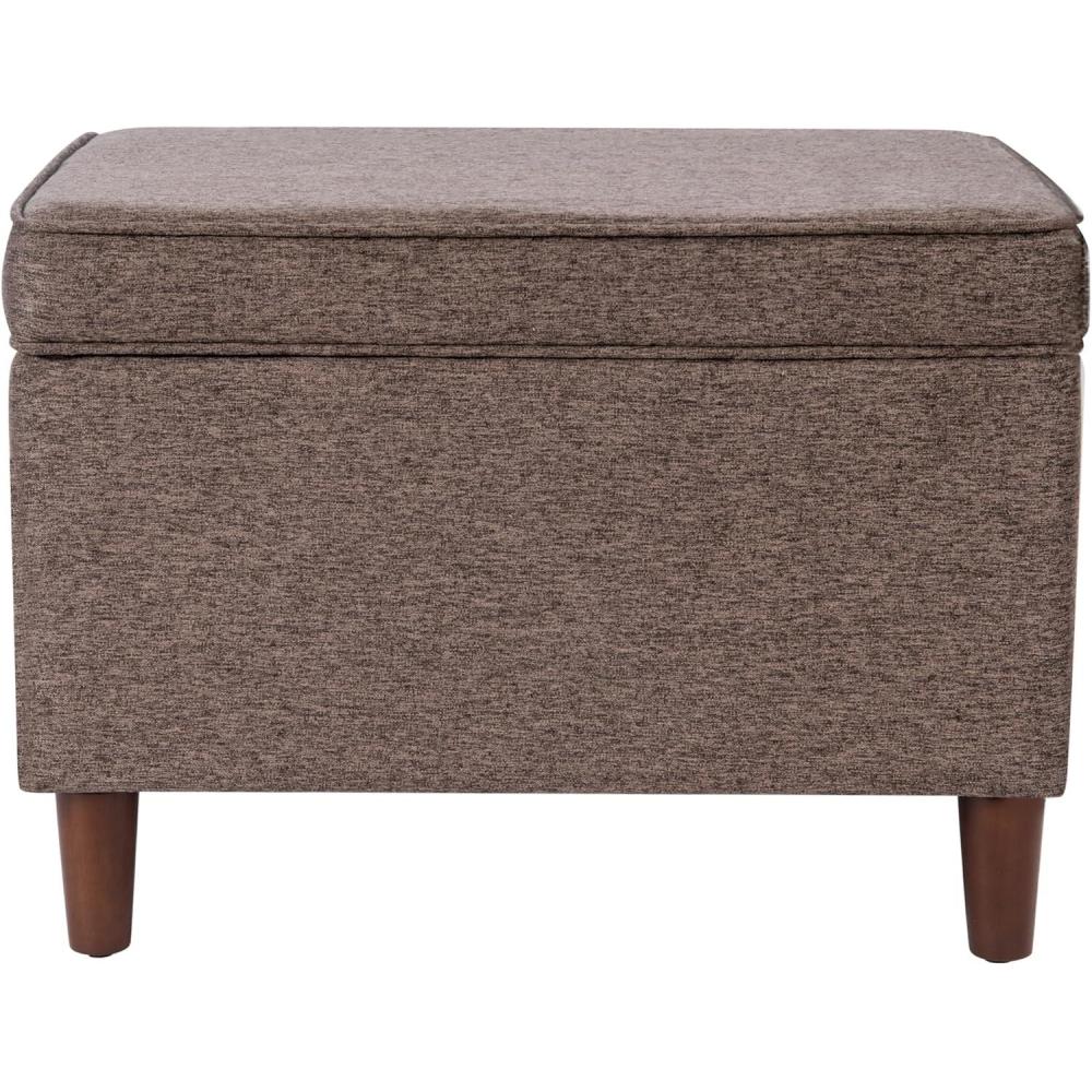 imageHomepop Home Decor Upholstered MediumRectangular Storage Ottoman Hinged Lid Ottoman with Storage for Living Room amp Bedroom Tan LinenBrown