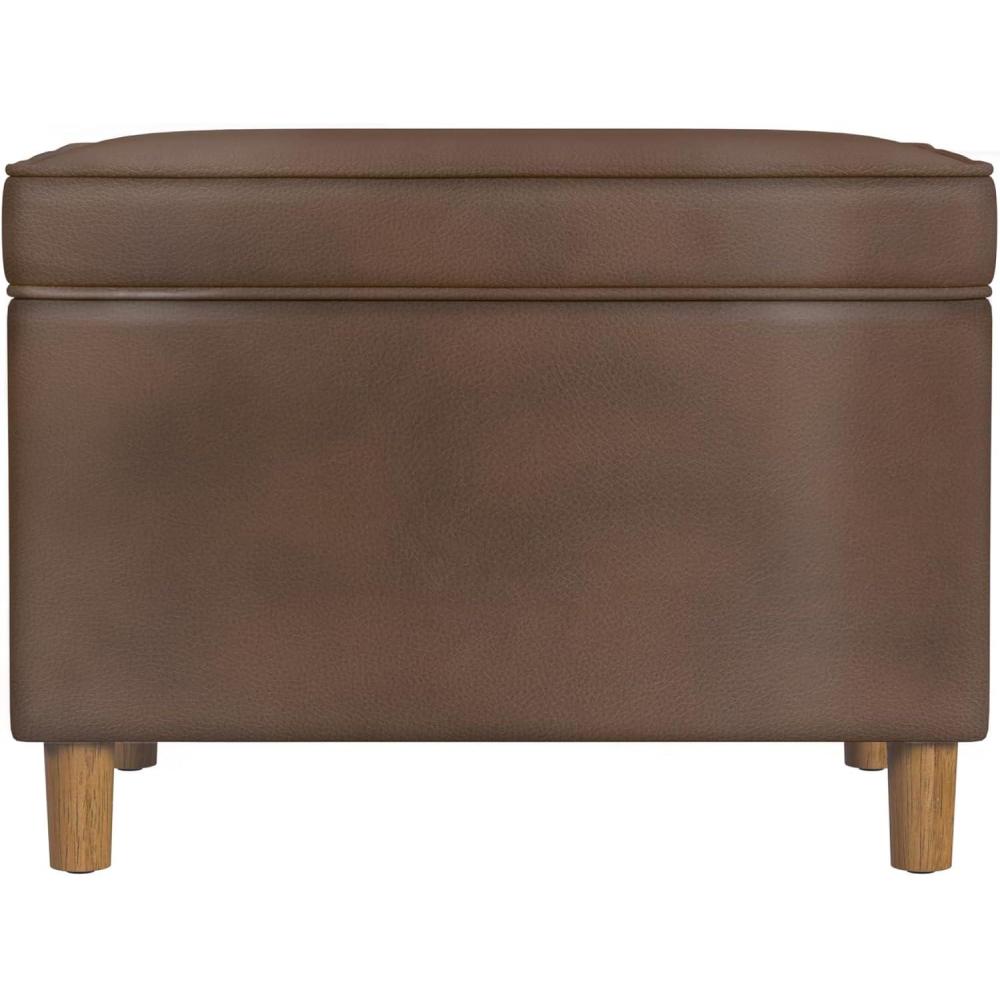 imageHomepop Home Decor Upholstered MediumRectangular Storage Ottoman Hinged Lid Ottoman with Storage for Living Room amp Bedroom Tan LinenBrown Faux Leather