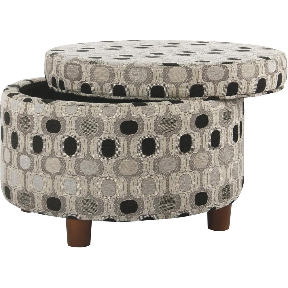 imageHomepop Home Decor Upholstered Round Storage Ottoman Ottoman with Storage for Living Room amp Bedroom Brown Medallion LargeBlack Geometric