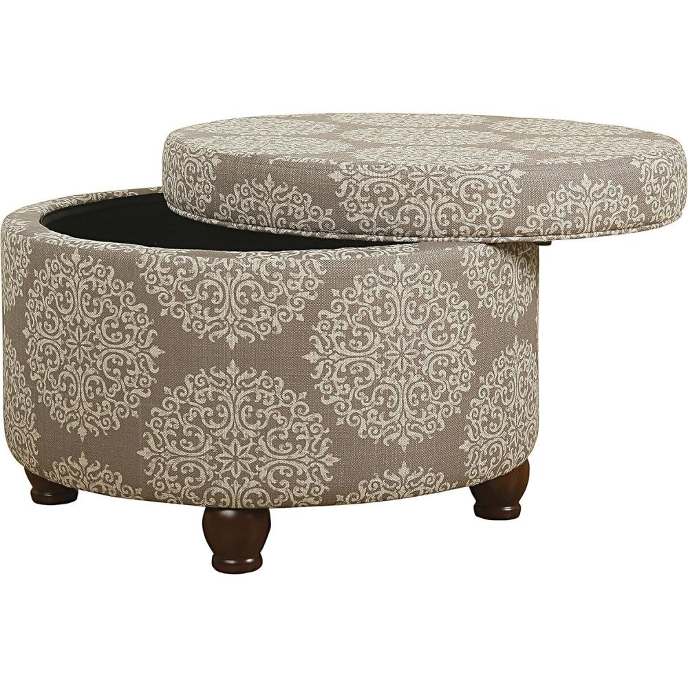 imageHomepop Home Decor Upholstered Round Storage Ottoman Ottoman with Storage for Living Room amp Bedroom Brown Medallion LargeBrown