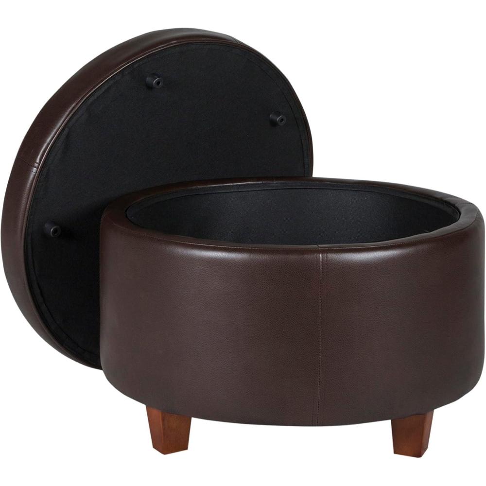 imageHomepop Home Decor Upholstered Round Storage Ottoman Ottoman with Storage for Living Room amp Bedroom Brown Medallion LargeBrown Faux Leather
