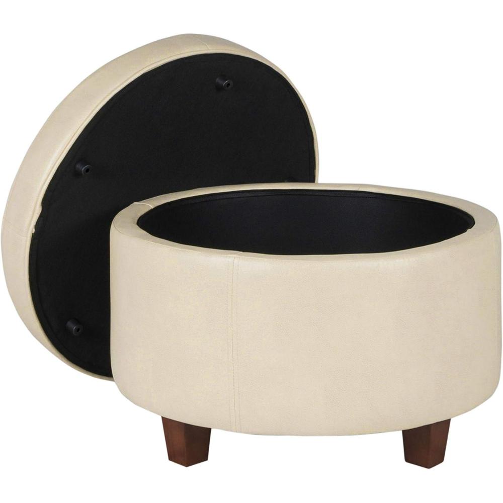 imageHomepop Home Decor Upholstered Round Storage Ottoman Ottoman with Storage for Living Room amp Bedroom Brown Medallion LargeCream Faux Leather