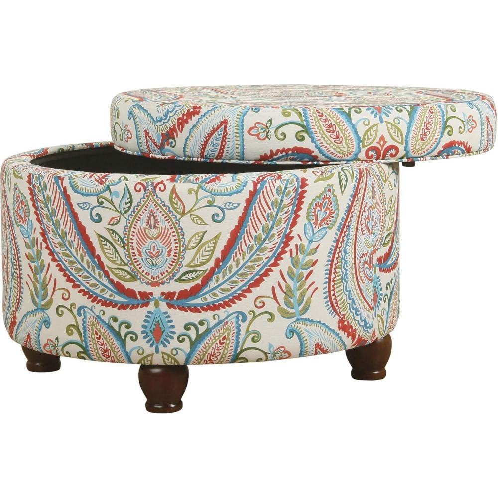 imageHomepop Home Decor Upholstered Round Storage Ottoman Ottoman with Storage for Living Room amp Bedroom Brown Medallion LargeDark Bold Paisley