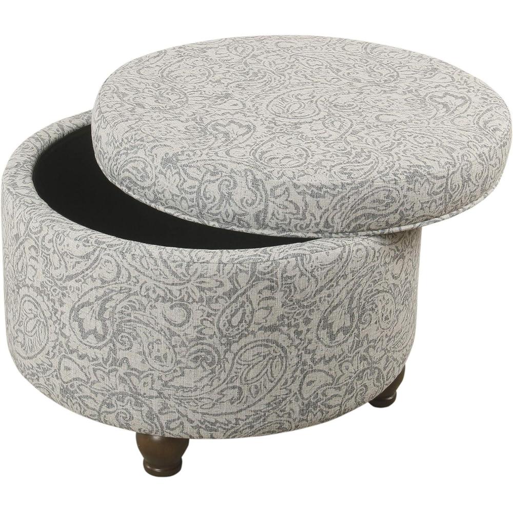 imageHomepop Home Decor Upholstered Round Storage Ottoman Ottoman with Storage for Living Room amp Bedroom Brown Medallion LargeLight Gray Floral