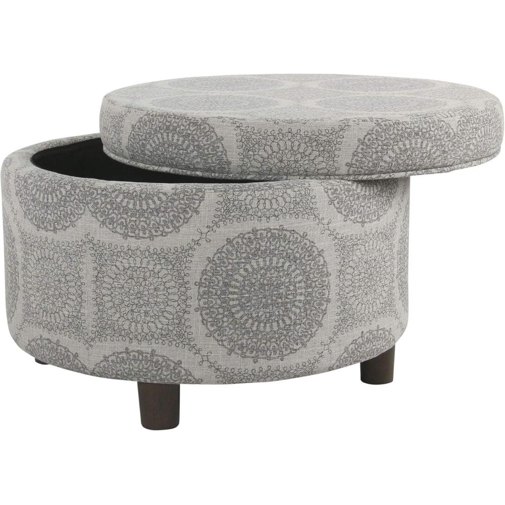 imageHomepop Home Decor Upholstered Round Storage Ottoman Ottoman with Storage for Living Room amp Bedroom Brown Medallion LargeLight Grey Medallion