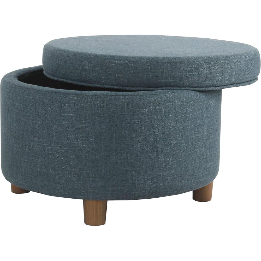 imageHomepop Home Decor Upholstered Round Storage Ottoman Ottoman with Storage for Living Room amp Bedroom Brown Medallion LargeLight Teal Linen