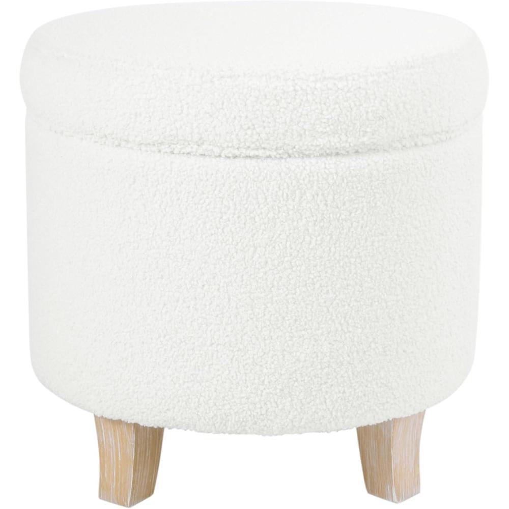 imageHomepop Home Decor Upholstered Round Storage Ottoman Ottoman with Storage for Living Room amp Bedroom with Flared Legs Navy Blue Geometric Pattern LargeLight Cream