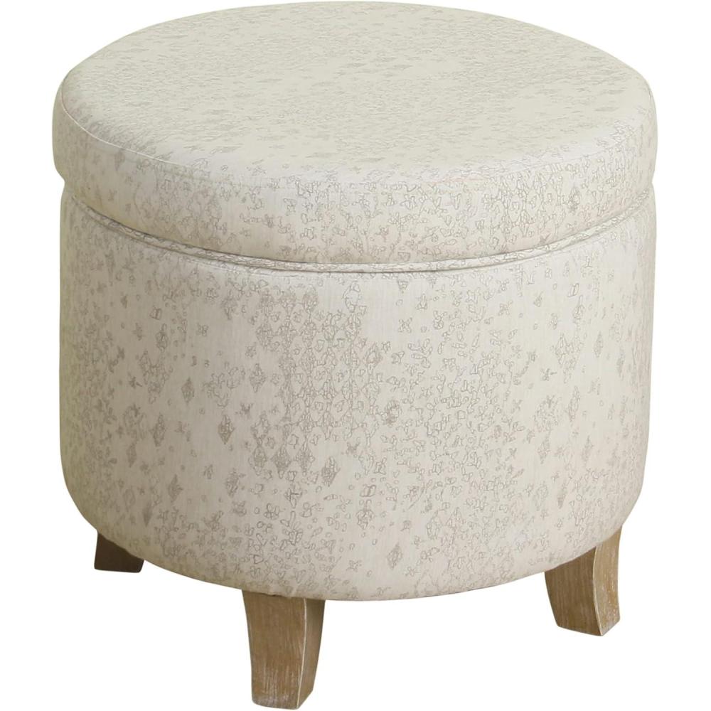 imageHomepop Home Decor Upholstered Round Storage Ottoman with Nailheads Ottoman with Storage for Living Room amp Bedroom Cream WovenLinen