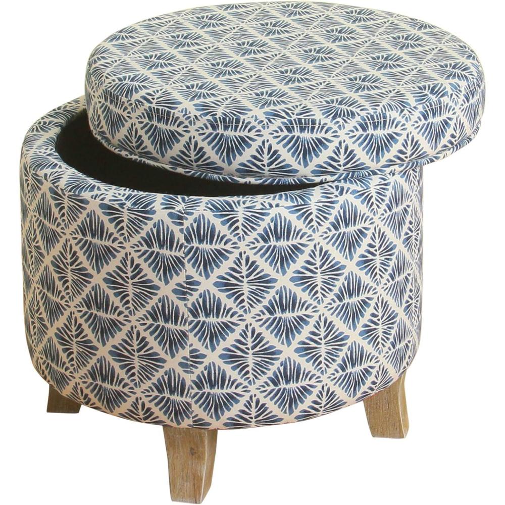 imageHomepop Home Decor Upholstered Round Storage Ottoman with Nailheads Ottoman with Storage for Living Room amp Bedroom Grey WovenSea Salt Blue