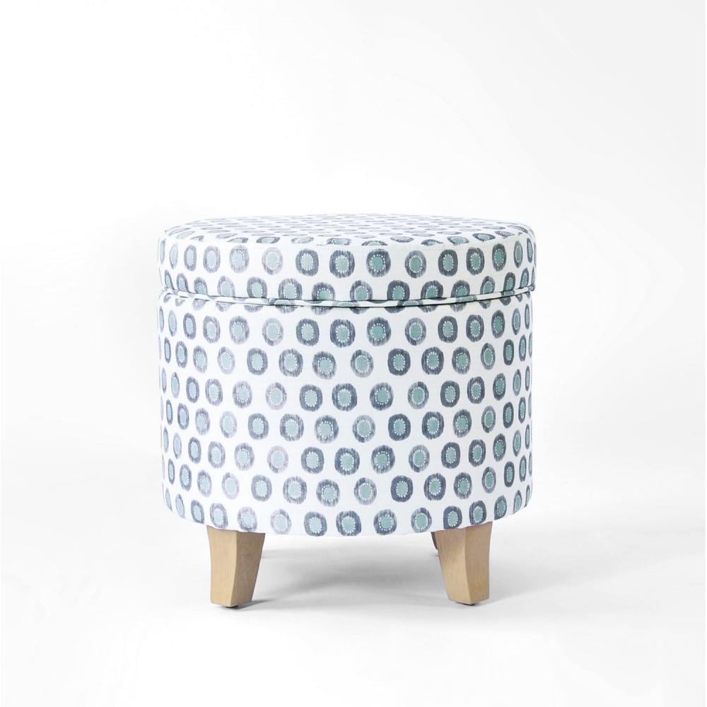 imageHomepop Home Decor Upholstered Round Storage Ottoman with Nailheads Ottoman with Storage for Living Room amp Bedroom Grey WovenSmall Green Medallion Ikat Print